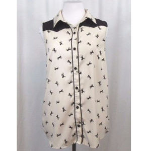 Forever 21 Beige Black Horse Sleeveless Top S